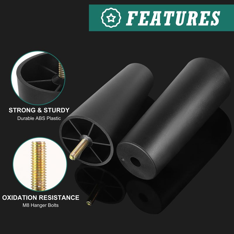 Masendelk 6 inch Plastic Furniture Legs, Round Tapered Table Legs Black Sofa Legs Replacement Legs with M8 Hanger Bolts for Couch Table Sofa, Pack of 4 - Image 3